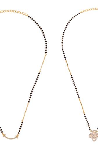 Flower design gold plated combo set of 2 black beaded adjustable chain mangalsutra for women