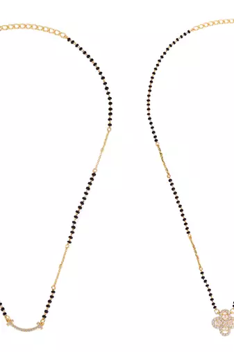 Flower design gold plated combo set of 2 black beaded adjustable chain mangalsutra for women