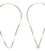 Flower design gold plated combo set of 2 black beaded adjustable chain mangalsutra for women