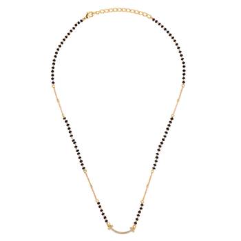 Flower design gold plated combo set of 2 black beaded adjustable chain mangalsutra for women 2