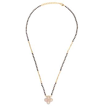 Flower design gold plated combo set of 2 black beaded adjustable chain mangalsutra for women 3