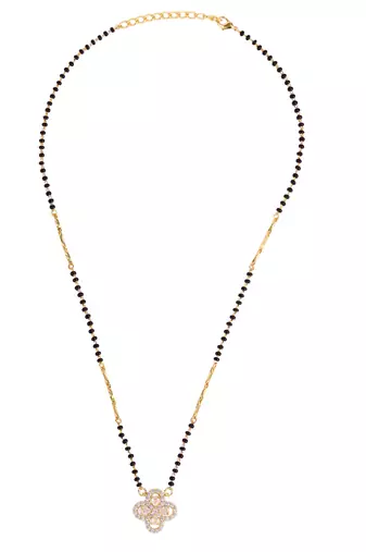 Flower design gold plated combo set of 2 black beaded adjustable chain mangalsutra for women