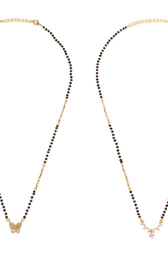 Round triangle shape gold plated combo set of 2 black beaded adjustable chain mangalsutra for women