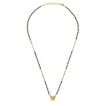 Round triangle shape gold plated combo set of 2 black beaded adjustable chain mangalsutra for women 2