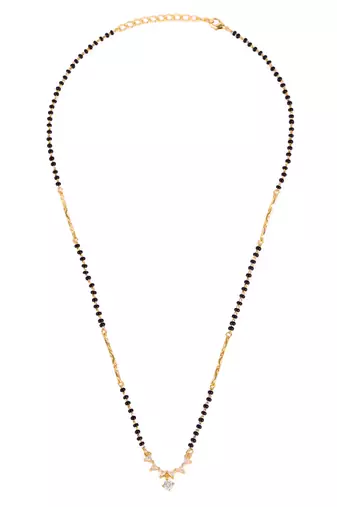 Round triangle shape gold plated combo set of 2 black beaded adjustable chain mangalsutra for women