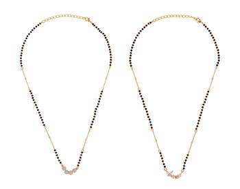 Round shape gold plated combo set of 2 black beaded adjustable chain mangalsutra for women 1