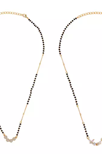 Round shape gold plated combo set of 2 black beaded adjustable chain mangalsutra for women
