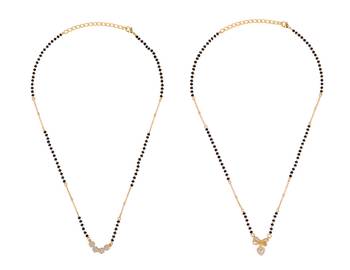 Butterfly heart shape gold plated combo set of 2 black beaded adjustable chain mangalsutra for women 1