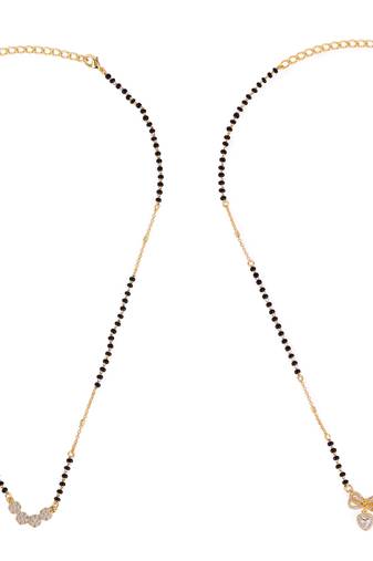 Butterfly heart shape gold plated combo set of 2 black beaded adjustable chain mangalsutra for women