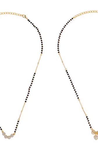 Butterfly heart shape gold plated combo set of 2 black beaded adjustable chain mangalsutra for women
