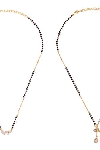 Oval shape cz studded gold plated combo set of 2 black beaded adjustable chain mangalsutra for women