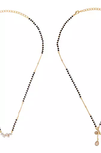 Oval shape cz studded gold plated combo set of 2 black beaded adjustable chain mangalsutra for women