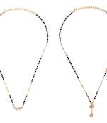 Oval shape cz studded gold plated combo set of 2 black beaded adjustable chain mangalsutra for women
