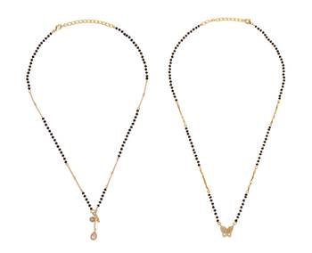 Butterfly design gold plated combo set of 2 black beaded adjustable chain mangalsutra for women 1