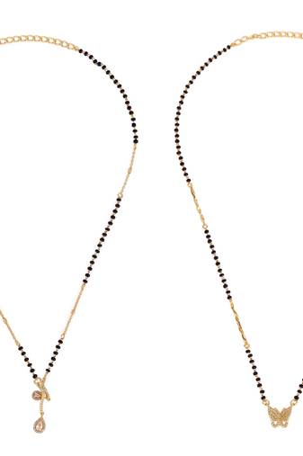 Butterfly design gold plated combo set of 2 black beaded adjustable chain mangalsutra for women