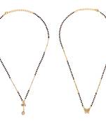 Butterfly design gold plated combo set of 2 black beaded adjustable chain mangalsutra for women