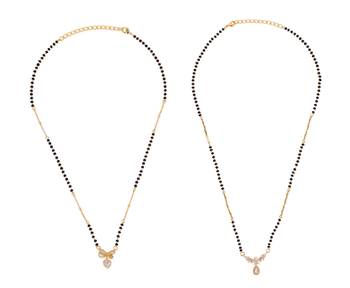 Butterfly heart shape gold plated combo set of 2 black beaded adjustable chain mangalsutra for women 1