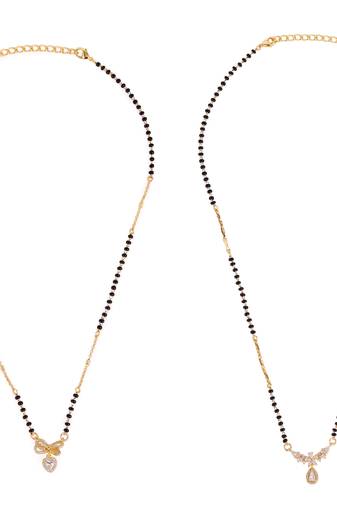 Butterfly heart shape gold plated combo set of 2 black beaded adjustable chain mangalsutra for women