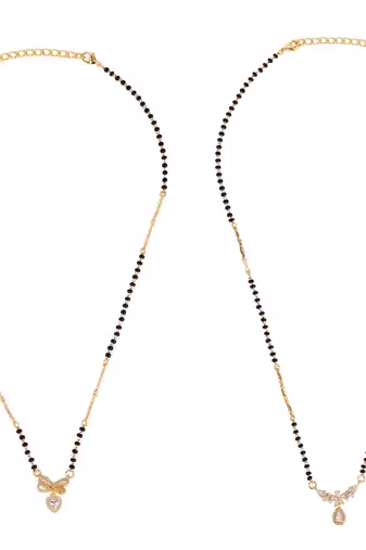 Butterfly heart shape gold plated combo set of 2 black beaded adjustable chain mangalsutra for women