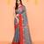 grey cotton blend handloom saree with red temple border