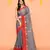 grey cotton blend handloom saree with red temple border