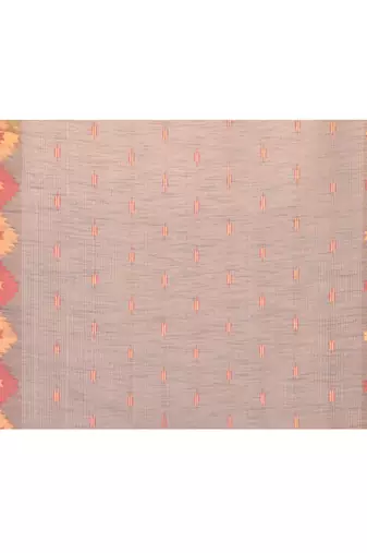 grey cotton blend handloom saree with red temple border