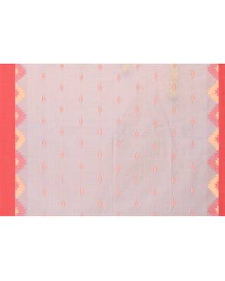 sky blue cotton blend handloom saree with red temple border 5
