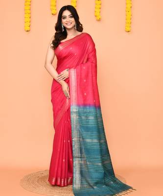 handloom rani blend silk saree with zari border 1