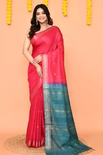 handloom rani blend silk saree with zari border
