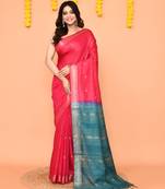 handloom rani blend silk saree with zari border