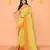 lime yellow cotton blend handloom saree with brown temple border