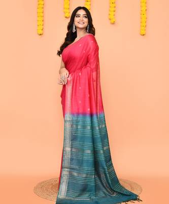 handloom rani blend silk saree with zari border 2