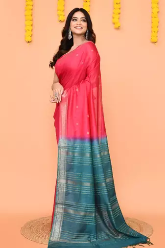 handloom rani blend silk saree with zari border