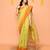 lime yellow cotton blend handloom saree with brown temple border