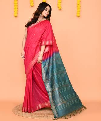 handloom rani blend silk saree with zari border 3