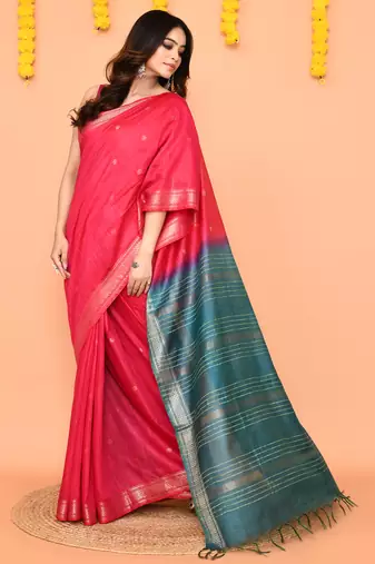 handloom rani blend silk saree with zari border