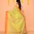 lime yellow cotton blend handloom saree with brown temple border