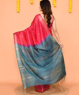 handloom rani blend silk saree with zari border 4