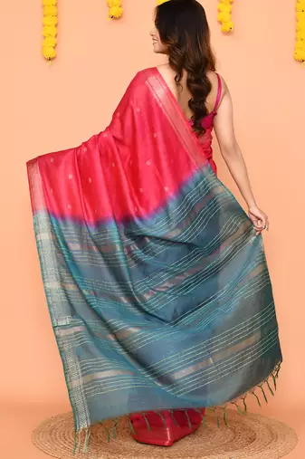 handloom rani blend silk saree with zari border