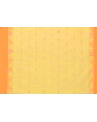 lime yellow cotton blend handloom saree with brown temple border 5