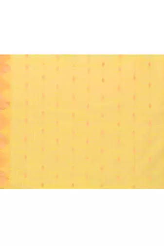 lime yellow cotton blend handloom saree with brown temple border