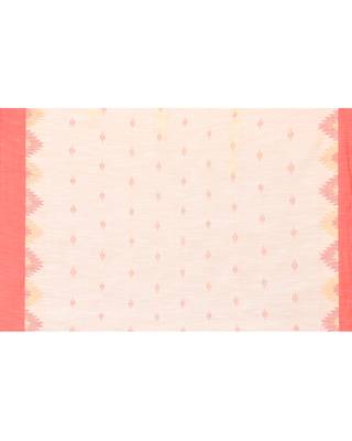 white cotton blend handloom saree with red temple border 5