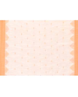 white cotton blend handloom saree with brown temple border 5