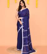 soft mul cotton blue jamdani saree with net tassels