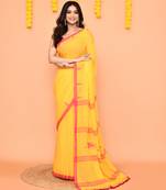 soft mul cotton yellow jamdani saree with net tassels