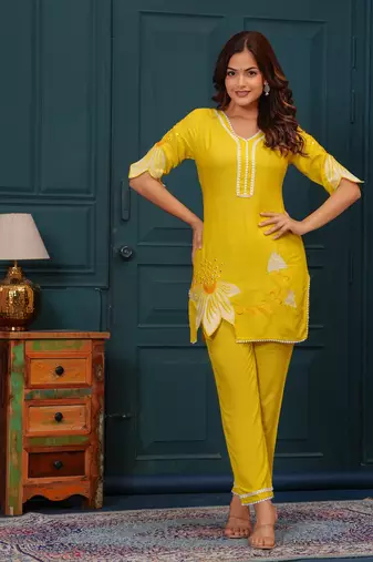 Aaysa Embroidered Tunic With Trousers Co-Ords
