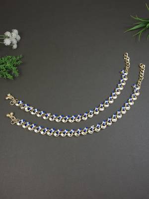 Gold plated traditional kundan stone payal anklets for women  1