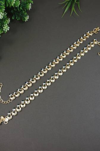 Gold plated traditional kundan stone payal anklets for women (a024g)