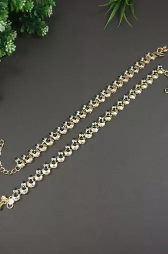 Gold plated traditional kundan stone payal anklets for women (a024g)
