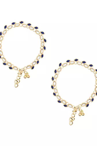 Gold plated traditional kundan stone payal anklets for women 